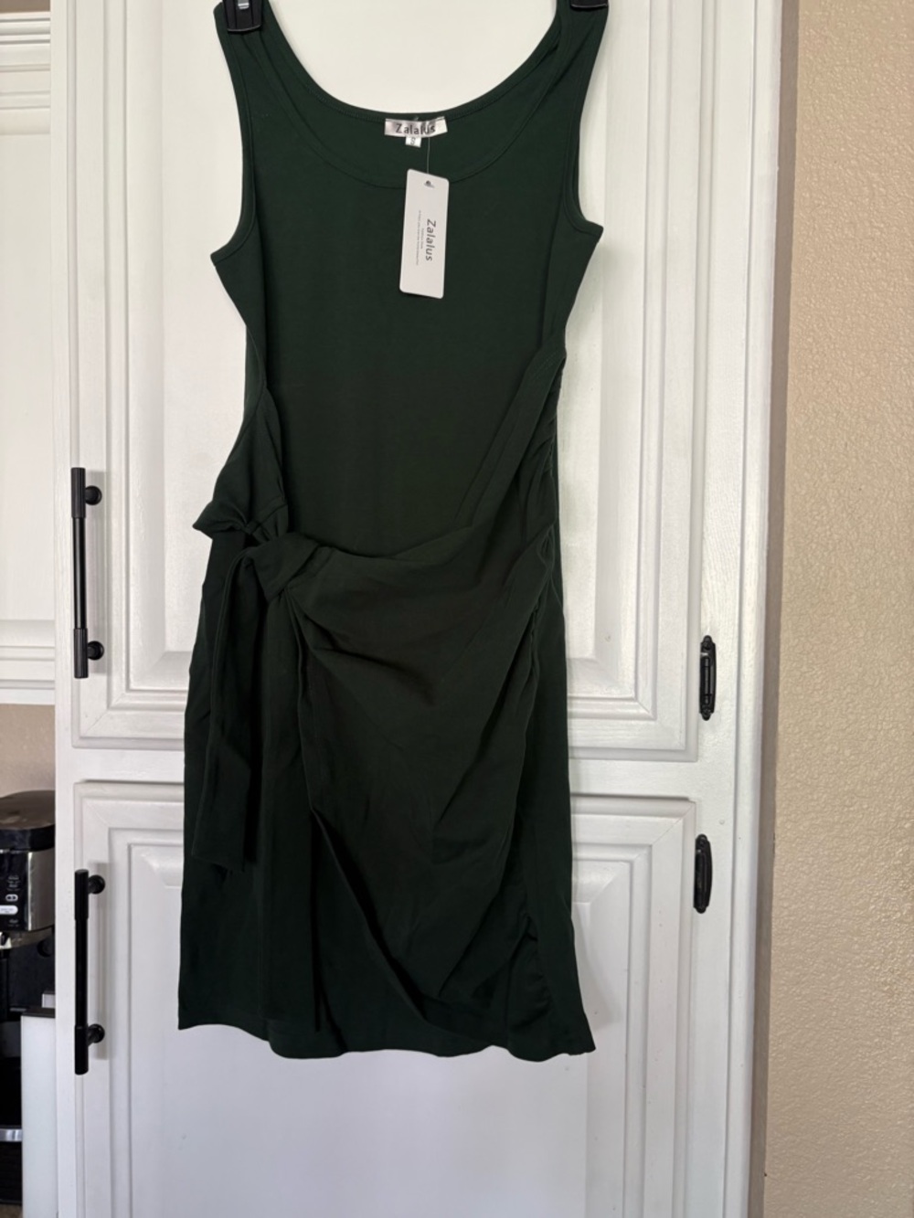 Zalalus Women’s Dark Green Tie-Waist Sleeveless Dress